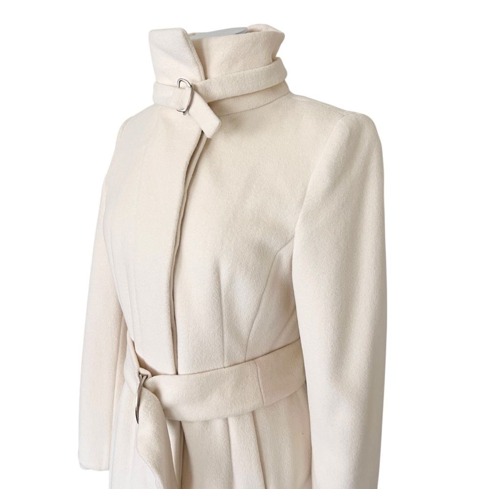 CALVIN KLEIN Wool Blend Trench Coat Buckle Waits and neck Cream Sz 2 - Picture 8 of 16